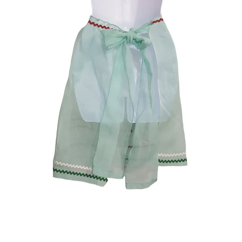 Vintage 50s 60s Half Apron Sheer‎ Mint Green Rick Rack Trim Party Entertaining